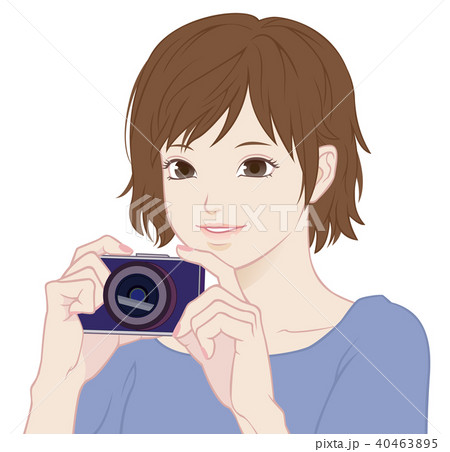 女性 カメラ 撮影 デジタルカメラのイラスト素材