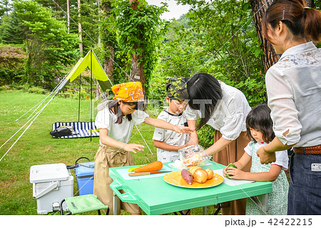 自然 緑 キャンプ カレーの写真素材