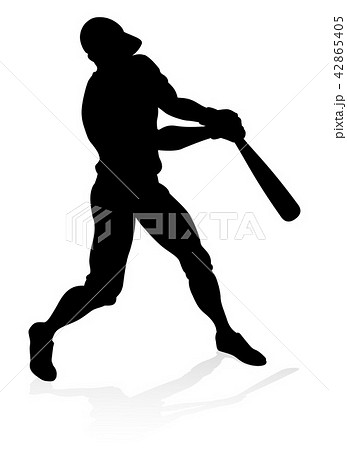 打者 バッター 野球 シルエットの写真素材
