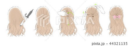 ヘアスタイル 女性 ハーフアップ 髪型のイラスト素材