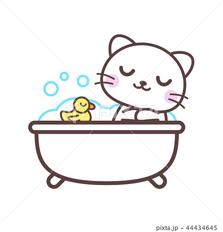 ネコ かわいい お風呂 入浴のイラスト素材