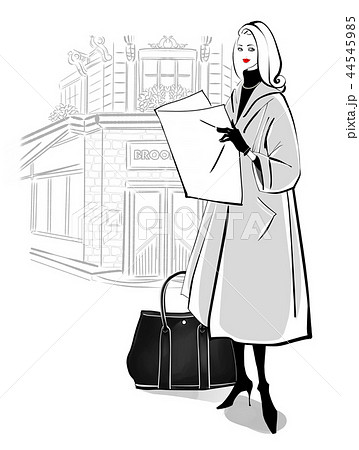 女性 旅行 コート 冬服のイラスト素材