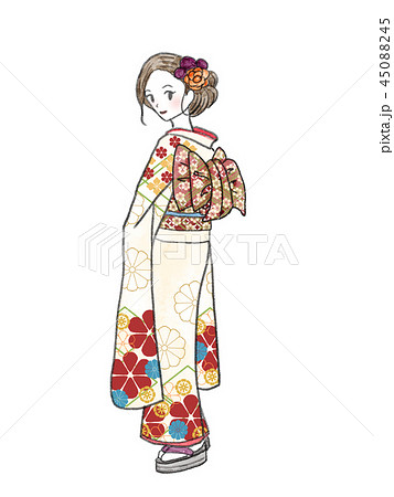 人物 女性 後ろ姿 着物 帯 日本人 1人 和のイラスト素材