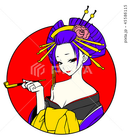花魁 女 日本髪 着物のイラスト素材
