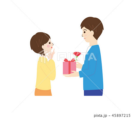 プレゼント 渡す 女性 かわいいのイラスト素材