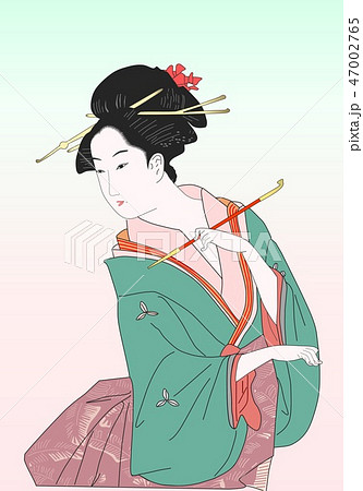 浮世絵 青朗芸者 芸者 美人画のイラスト素材