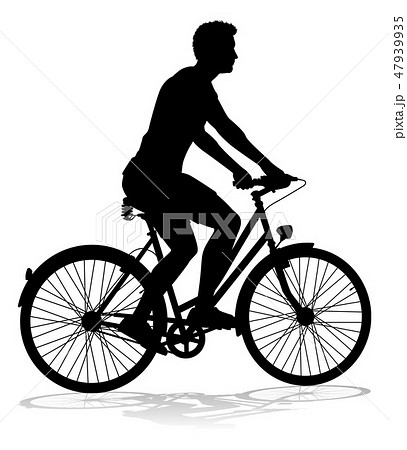 サイクリング 男性 自転車 シルエットのイラスト素材
