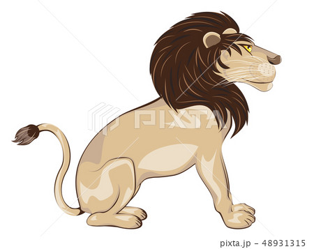ライオン 横顔 動物園 座るのイラスト素材