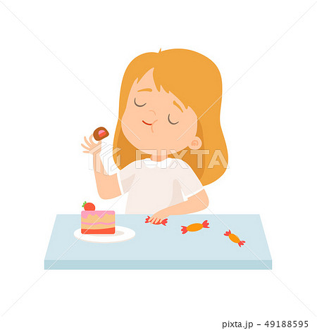 女の子 食べる ケーキ かわいいのイラスト素材