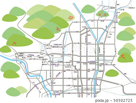 京都市の地図のイラスト素材