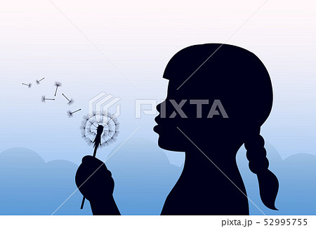 女性 たんぽぽ 綿毛 吹くのイラスト素材