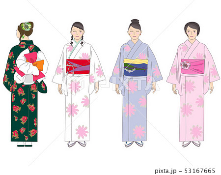 後ろ姿 浴衣 女性 夏のイラスト素材