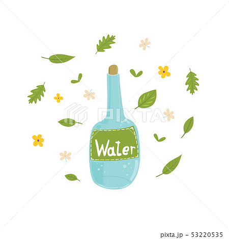 Bottle Of Water With Fresh Leaves Health Clean Waのイラスト素材