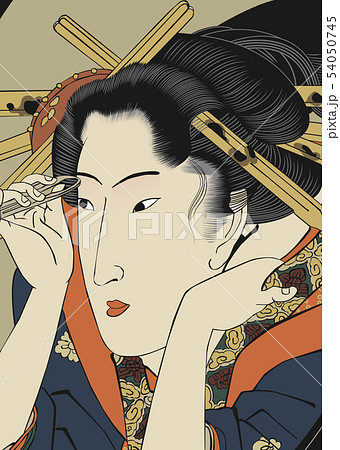 女性 花魁 イラスト 和 和風 美人画の写真素材