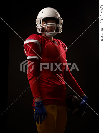 Female American Football Player in Uniform and Jersey T-shirt Posing with  Helmet Isolated on White Background Stock Photo - Image of female, body:  280304566