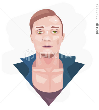 Male Portrait Of A Young Guy With A Beard And Hairのイラスト素材