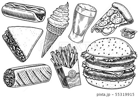 ハンバーガー アイコン モノクロ ベクターのイラスト素材