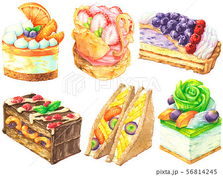 水彩画 食べ物 フルーツサンド イラストのイラスト素材