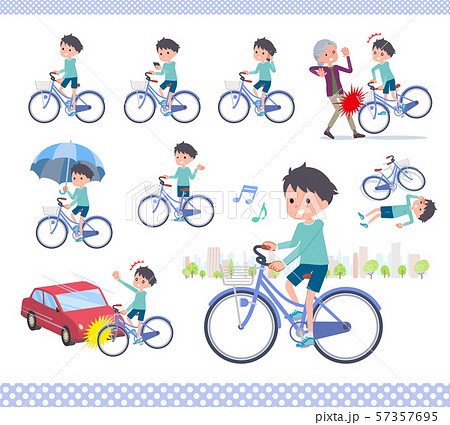 子供 男の子 小学生 自転車の写真素材