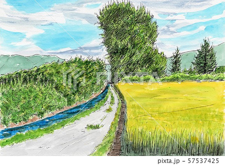 風景画 用水路 水彩画 スケッチのイラスト素材 - PIXTA