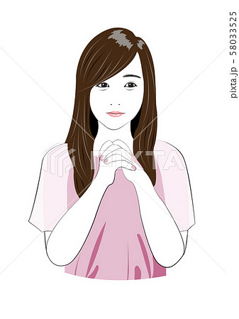 女性 日本人 祈る 手を組むのイラスト素材