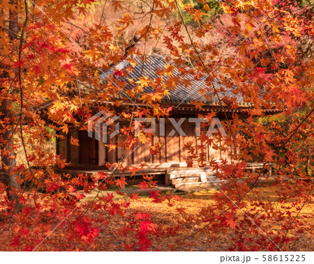 富貴寺 紅葉の写真素材