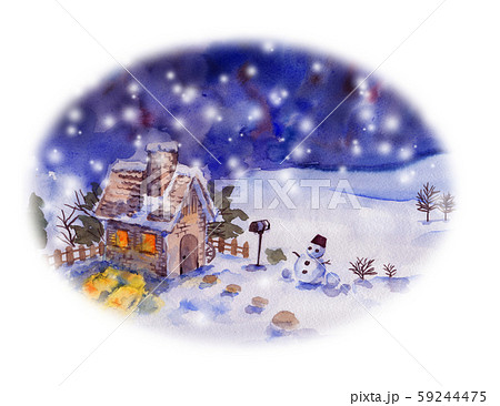 雪景色 冬 水彩画 雪だるまのイラスト素材 - PIXTA