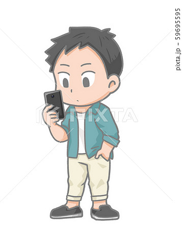 スマホ 人物 男性 代のイラスト素材