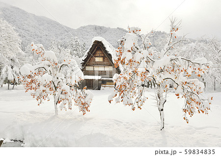 冬の白川郷の写真素材