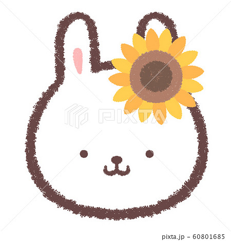 うさぎとひまわりのイラストカット：イラスト無料