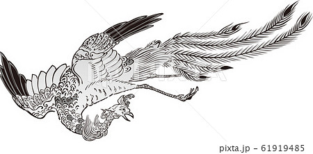 浮世絵 鳳凰 その1 白黒のイラスト素材