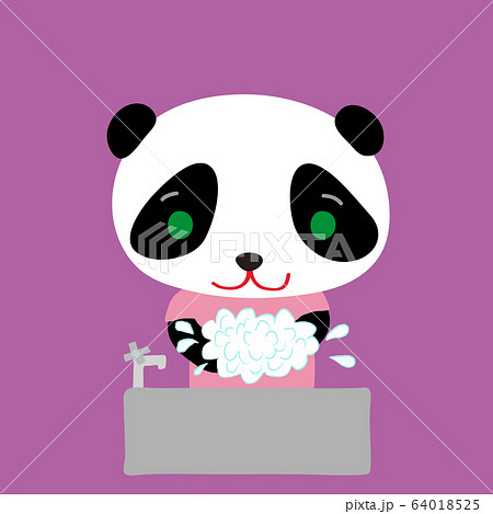 手を洗うかわいいパンダ A Cute Little Panda Washing Handsのイラスト素材