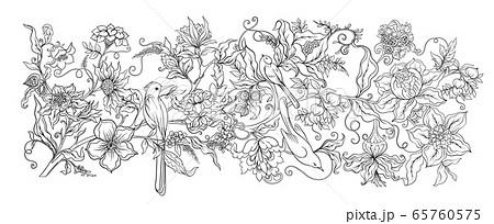 花 ぬりえ アラベスク 唐草模様のイラスト素材