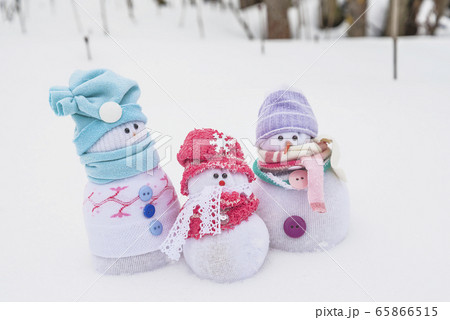 クラフト 雪だるま ゆきだるま メッセージカードの写真素材