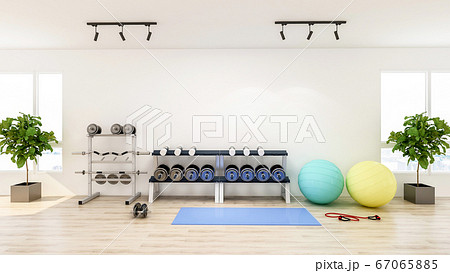 Empty Yoga studio interior design, open space with stage and large