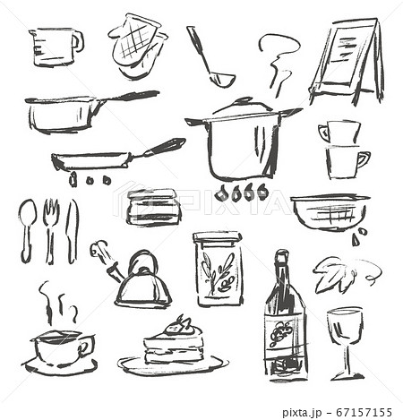 キッチン雑貨 ベクター 手描き 手書きのイラスト素材