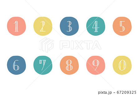 9 数字 白バック パステルカラーの写真素材