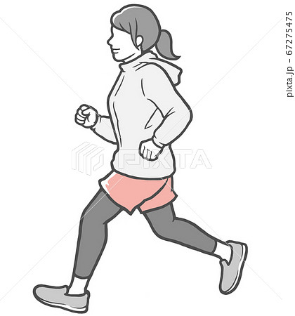 ジョギング 女性 走る 横向きのイラスト素材