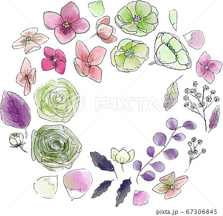 枝 リース ドライフラワー 花のイラスト素材