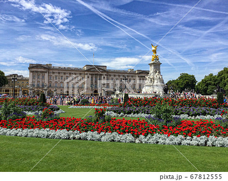 花 海外 花畑 イギリスの写真素材