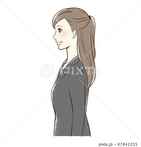 女性 横顔 ロングヘアー 顔 イラストの写真素材