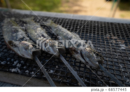 川魚 アマゴ イワナ 炭火 バーベキューの写真素材