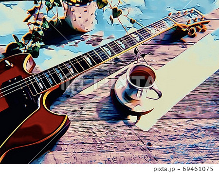 ギター エレキギター 背景 イラストの写真素材