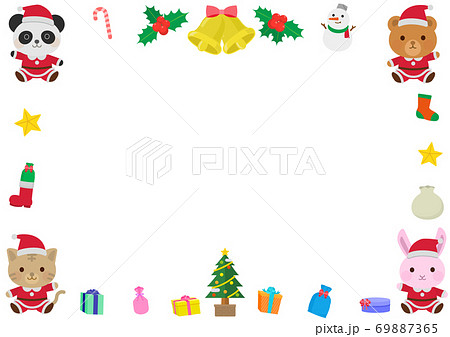 クリスマス フレーム 動物 サンタのイラスト素材 - PIXTA