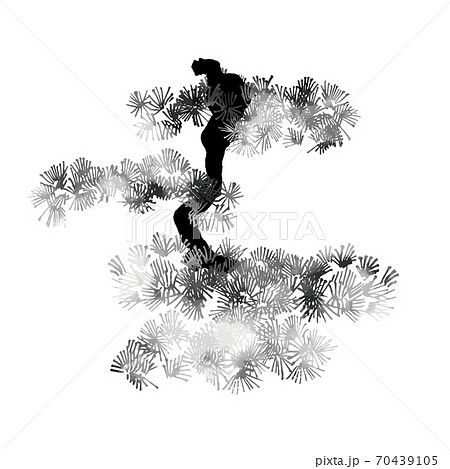 モノクロ 松 水墨画 ベクターのイラスト素材