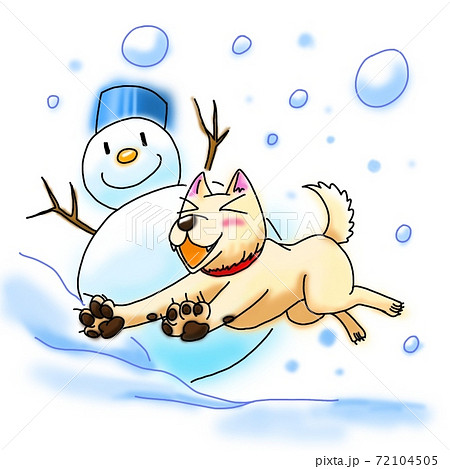 犬 雪だるま 冬 寒いのイラスト素材