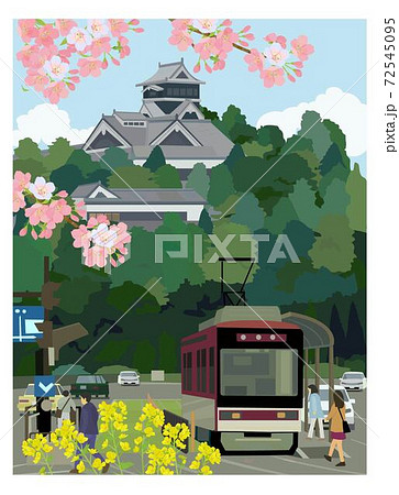 熊本城 桜 満開 春のイラスト素材 - PIXTA