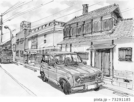 レトロな町並みのイラスト素材