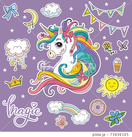 メルヘン ファンタジー 花 ユニコーンのイラスト素材