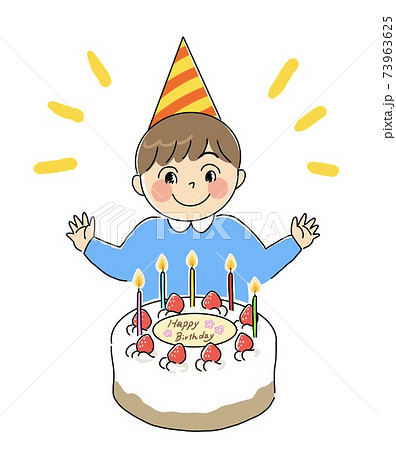 子供 男の子 誕生日 ケーキのイラスト素材